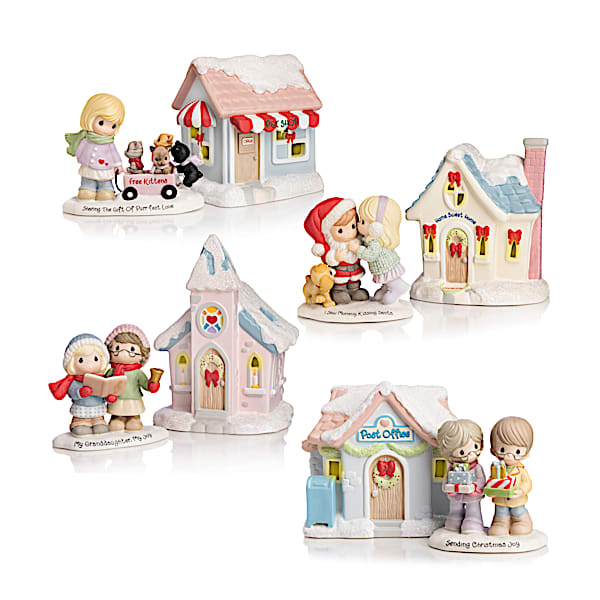 Precious Moments Christmas Figurines With Light-Up Buildings