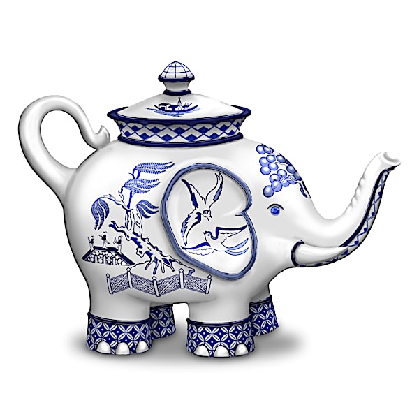 Elephant Teapot Figurines With China-Inspired Patterns