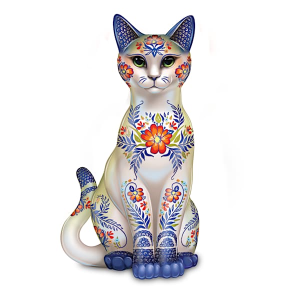 Polish Boleslawiec Pottery-Inspired Ceramic Cat Figurines