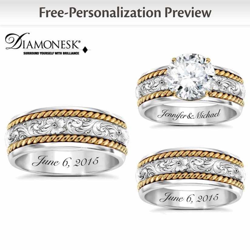 Western His & Hers Personalized Diamonesk Wedding Ring Set