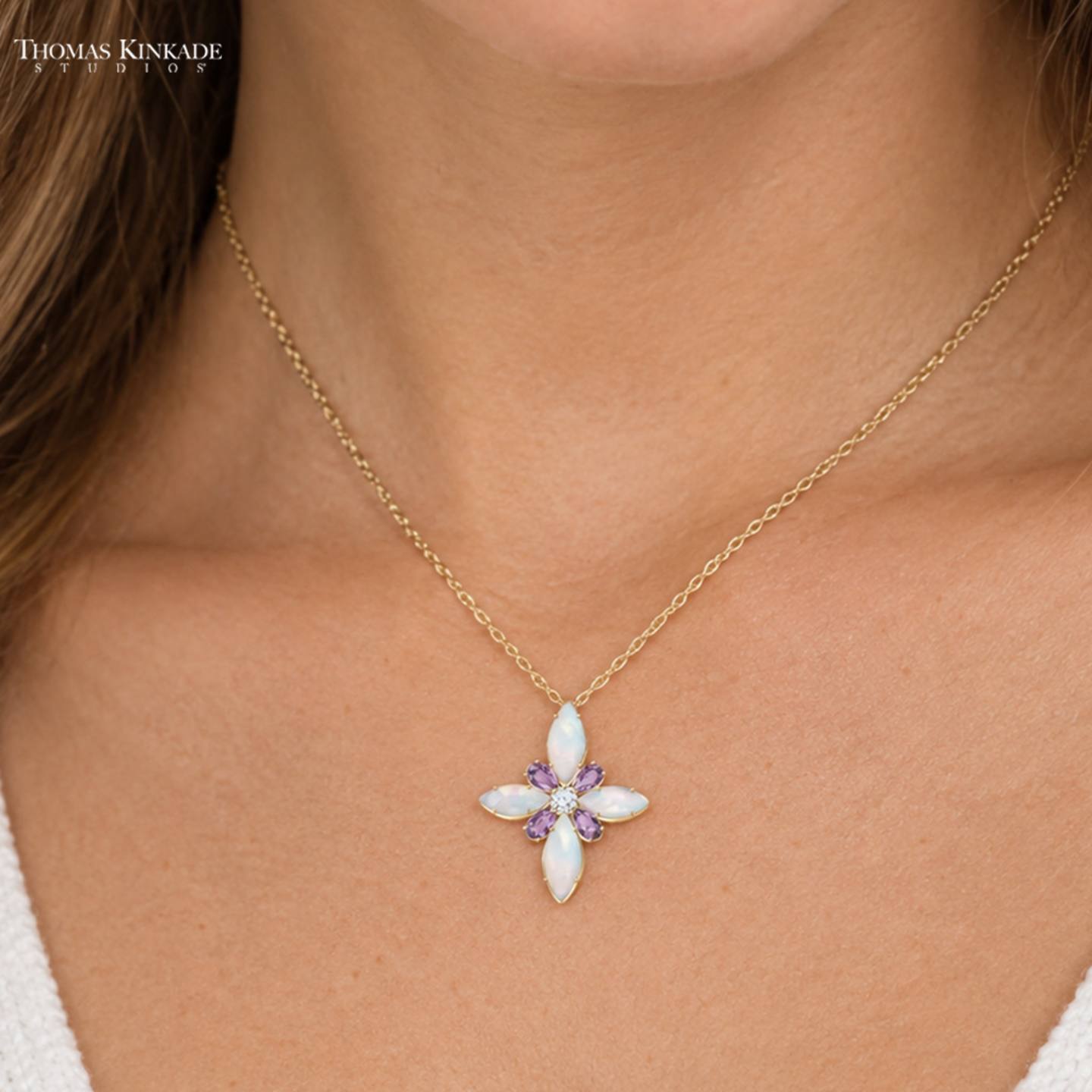 Thomas Kinkade-inspired Gemstone Cross Necklace