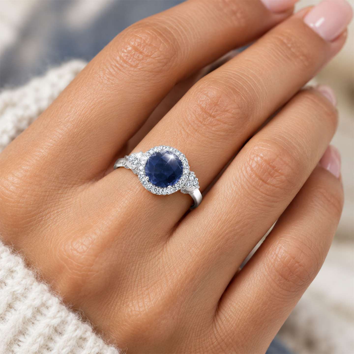 Sapphire And White Topaz Ring