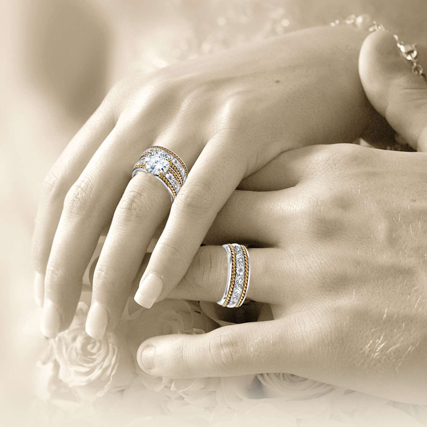 Western His and Hers Wedding Ring Set