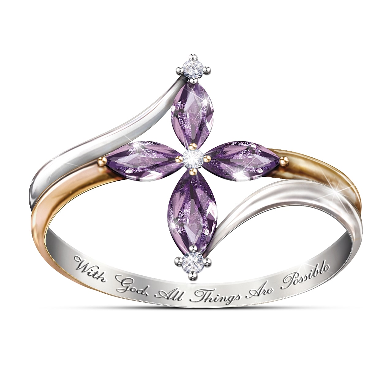 Ineenstorting Lieve Fluisteren The Holy Trinity Amethyst And Diamond Womens Cross Ring