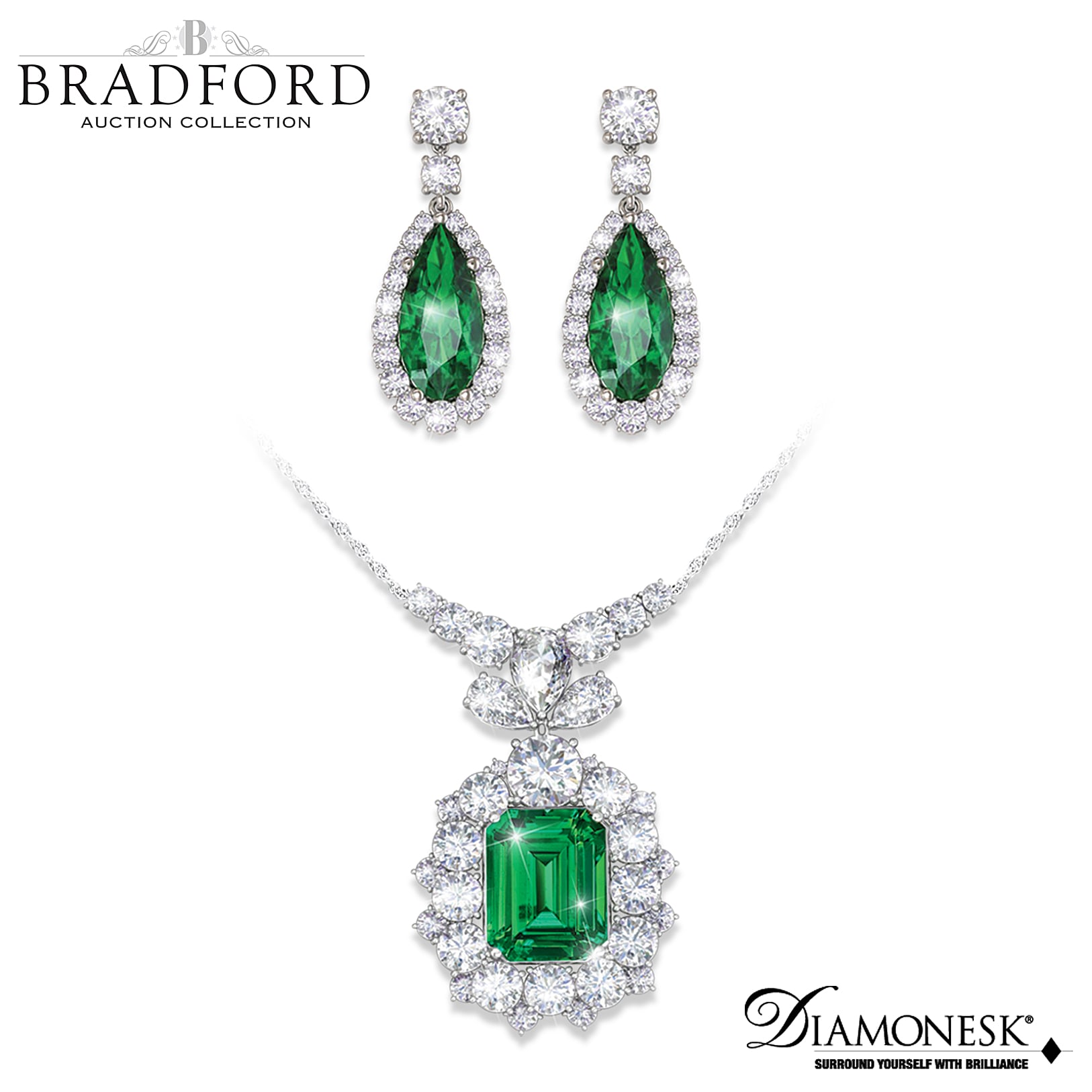 Hollywood Romance Diamonesk Simulated Emerald And Diamonds Necklace ...