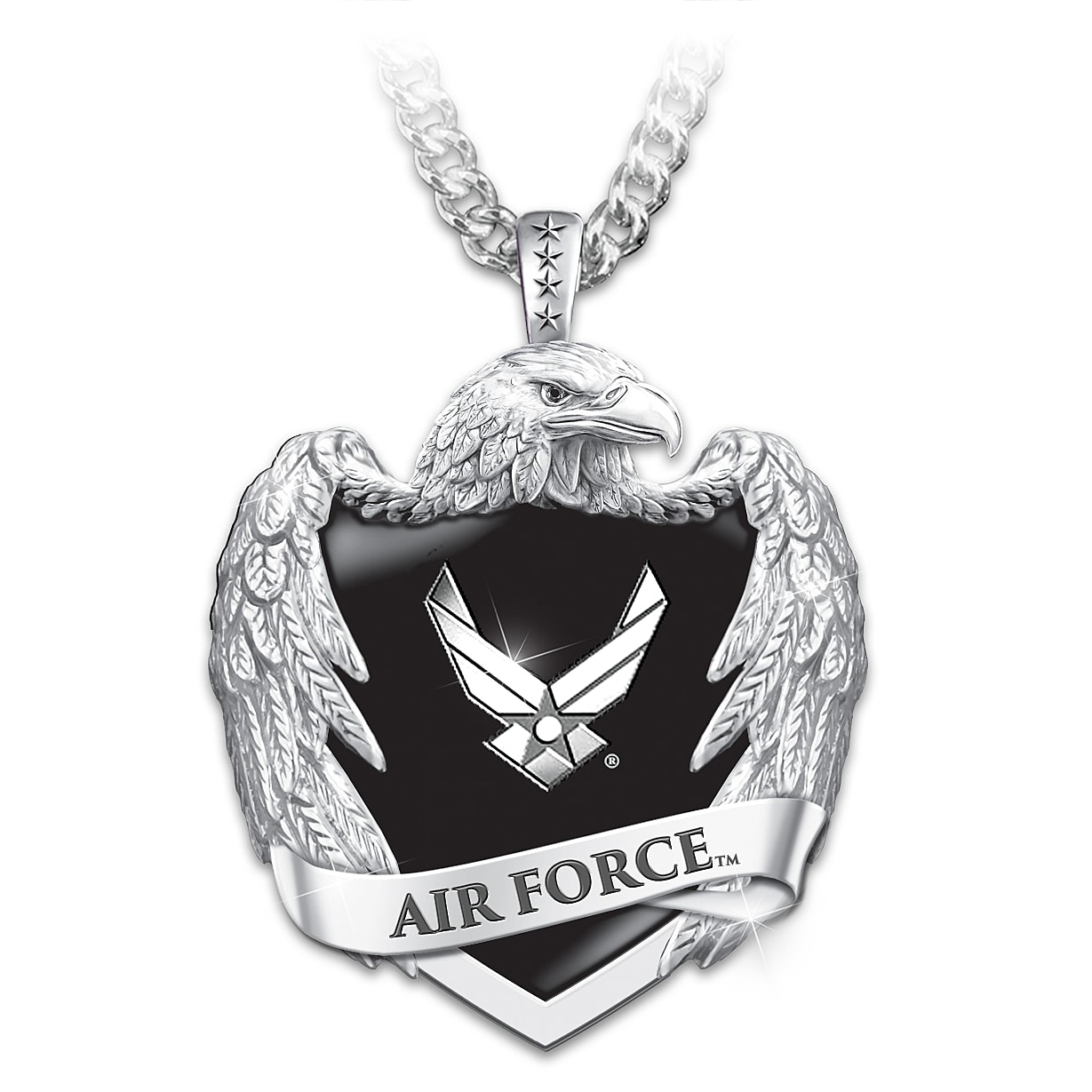 U.S. Air Force Mens Stainless Steel Eagle Shield Pendant Necklace
