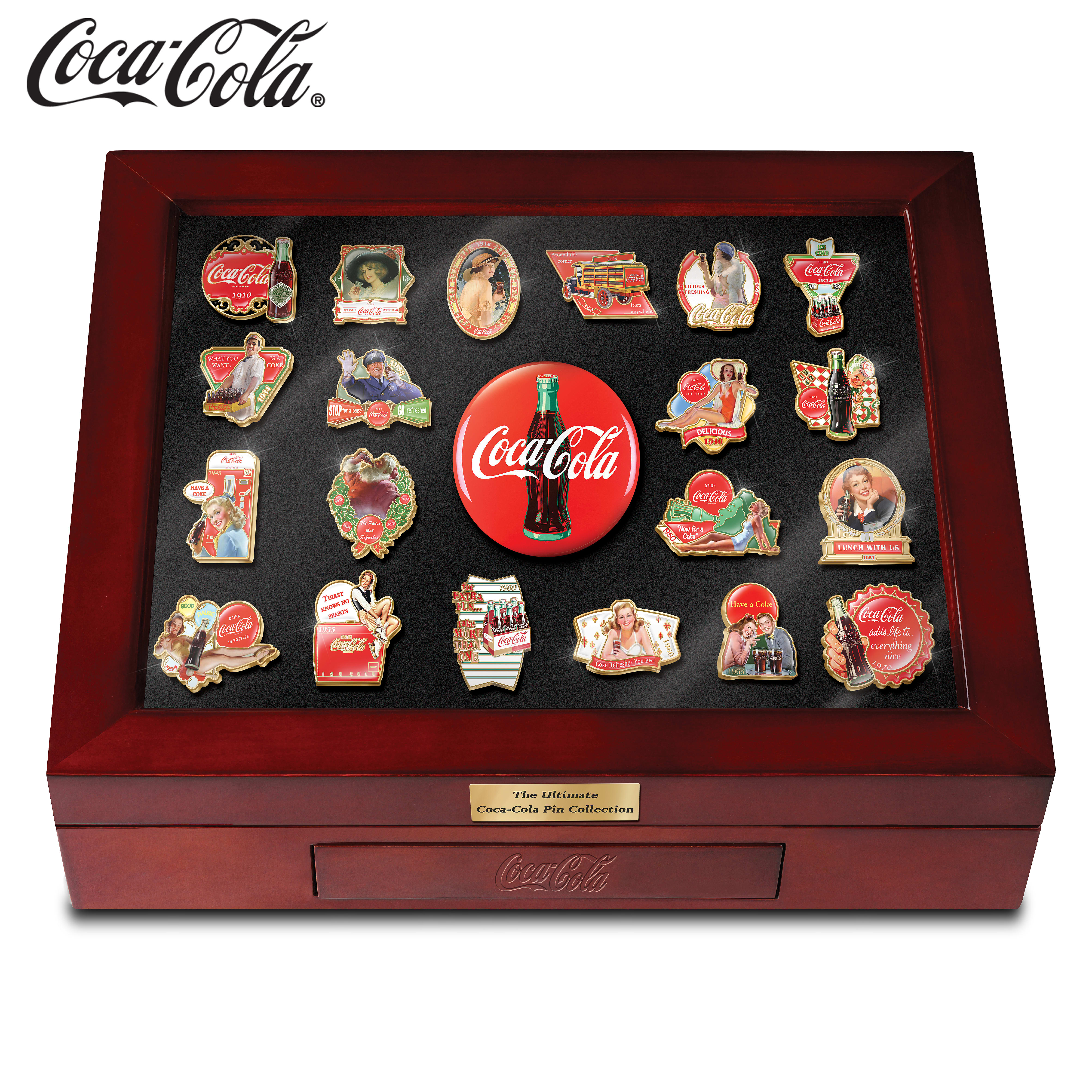 The Ultimate COCA-COLA Pin Collection With Tabletop Case