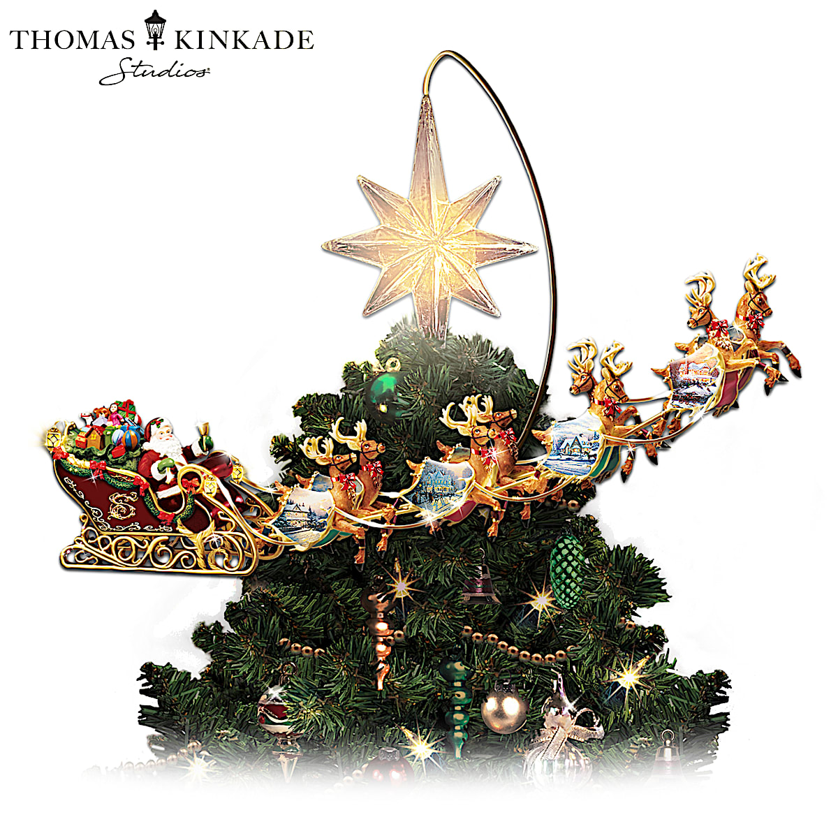 Thomas Kinkade Holidays in Motion Rotating Illuminated Tree Topper