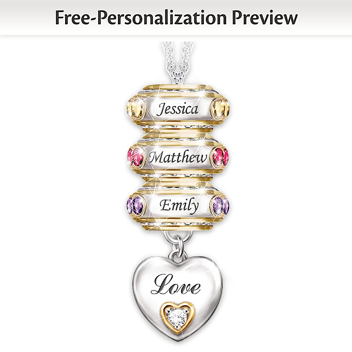 925 Sterling Silver Personalized Heart Necklace with 2-6 Birthstones Custom  Engraved Name Mothers Pendant Christmas Gift for Her