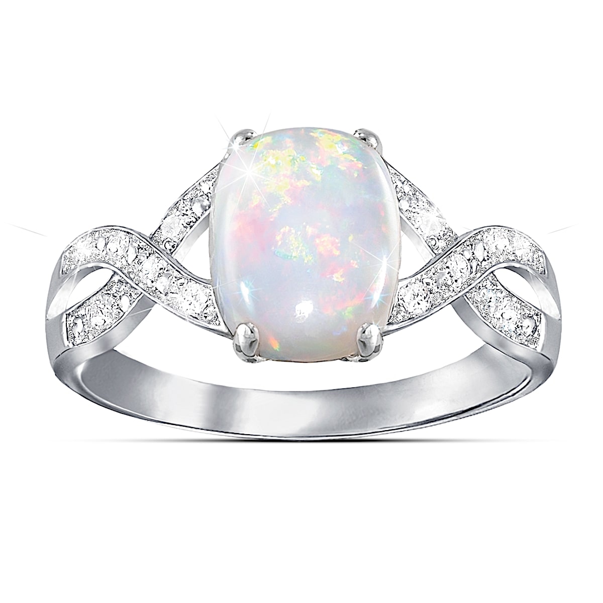 Shimmering Elegance: Australian Opal And Diamond Womens Ring