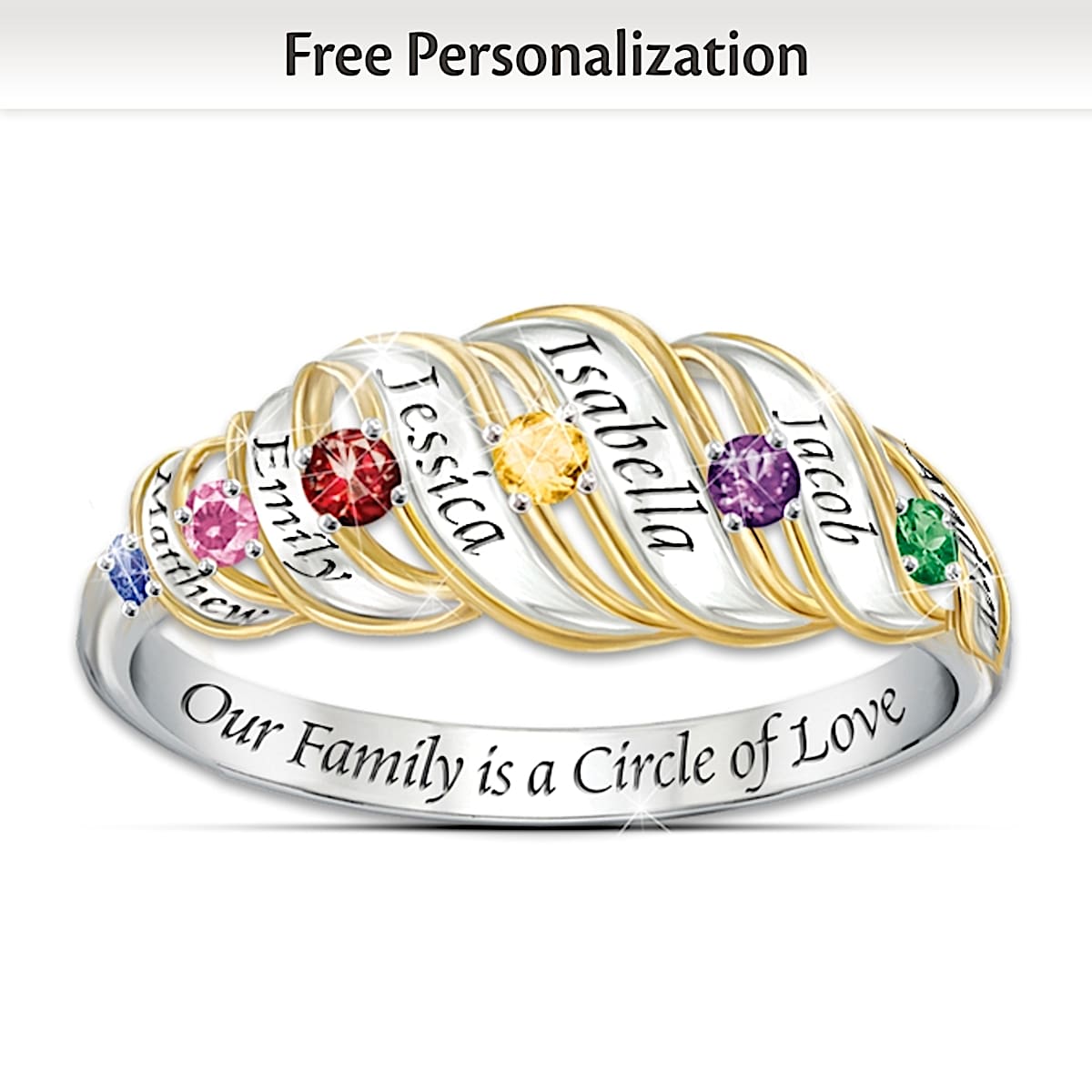 Our Family Is A Circle Of Love Sterling Silver Personalized Birthstone Ring