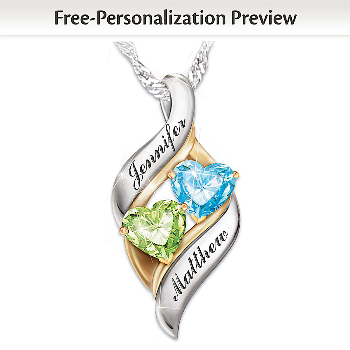 Engraved Heart Family Birthstone Necklace for Mom