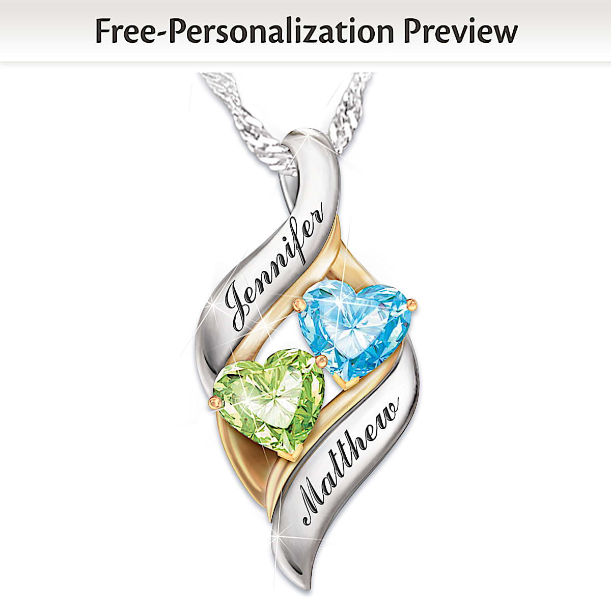 Romantic Personalized Birthstone Pendant Necklace: Loving Embrace