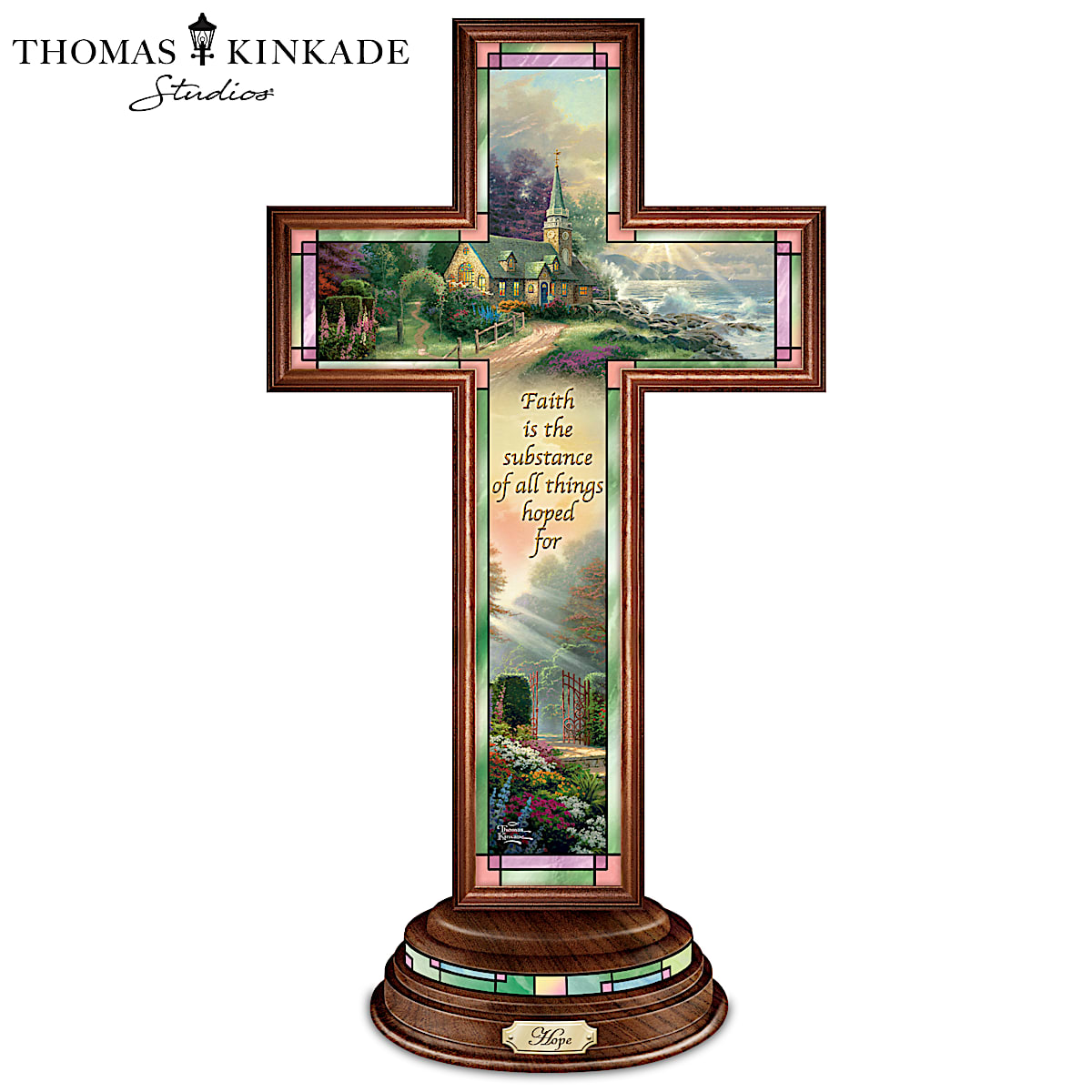 Hope Cross: Thomas Kinkade Illuminated Stained Glass-Style Hope Cross