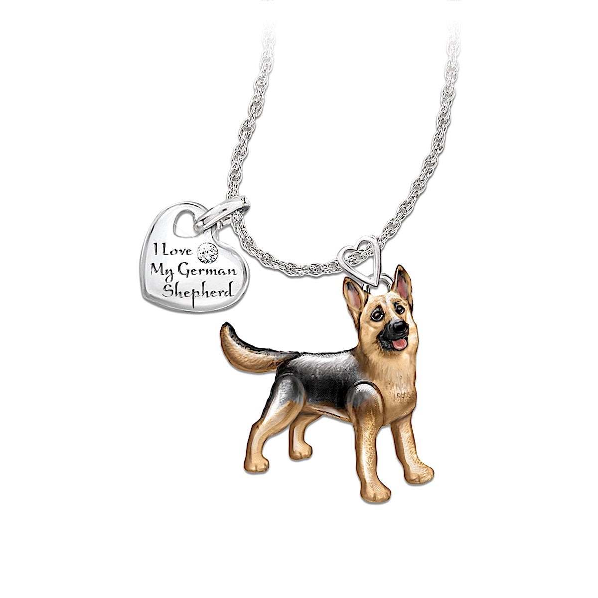 Playful Pup Diamond Pendant Necklace German Shepherd