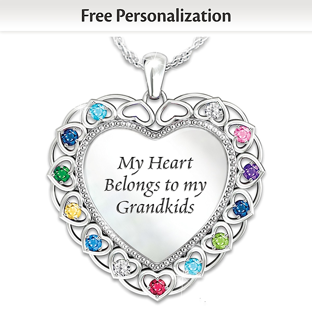 %22My Heart Belongs To My Grandkids%22 Personalized Necklace