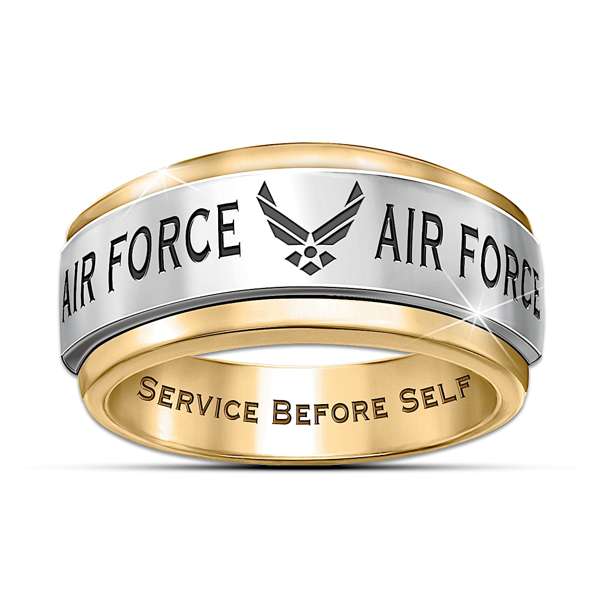 Gold United States Air Force Blue Center Stone Stainless Steel Ring Mcr6004  | Wholesale Jewelry Website