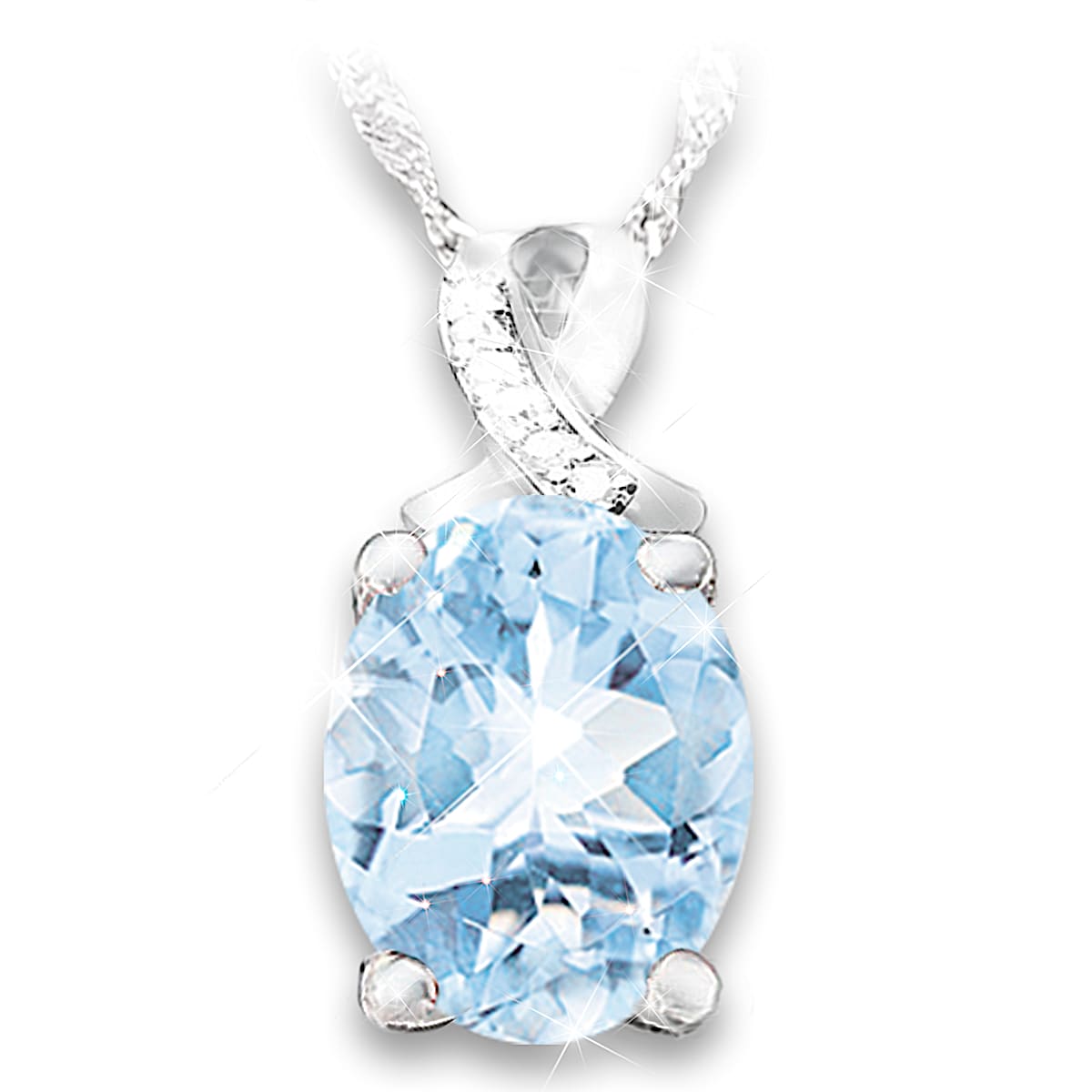 Estate Oval Aquamarine and Diamond Pendant Necklace
