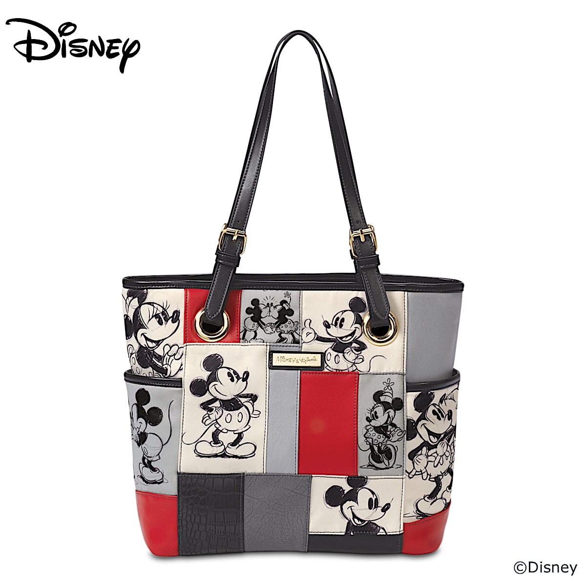 Disney Mickey Mouse And Minnie Mouse Patchwork Tote Bag - The