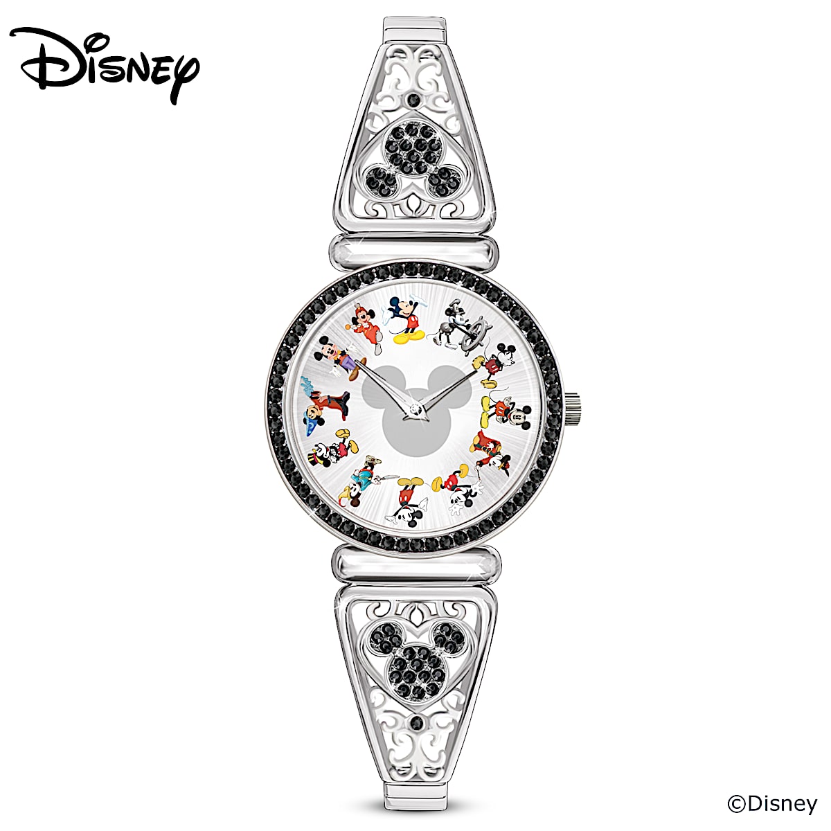 Licensed Disney Mickey Mouse Gold-Plated Leather Precision Quartz Movement  Unisex Watch: Disney Original Icon Unisex Watch