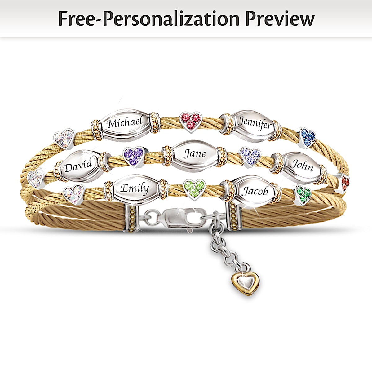 The Strength Of Family Personalized Name Engraved And Birthstone Cable Bracelet