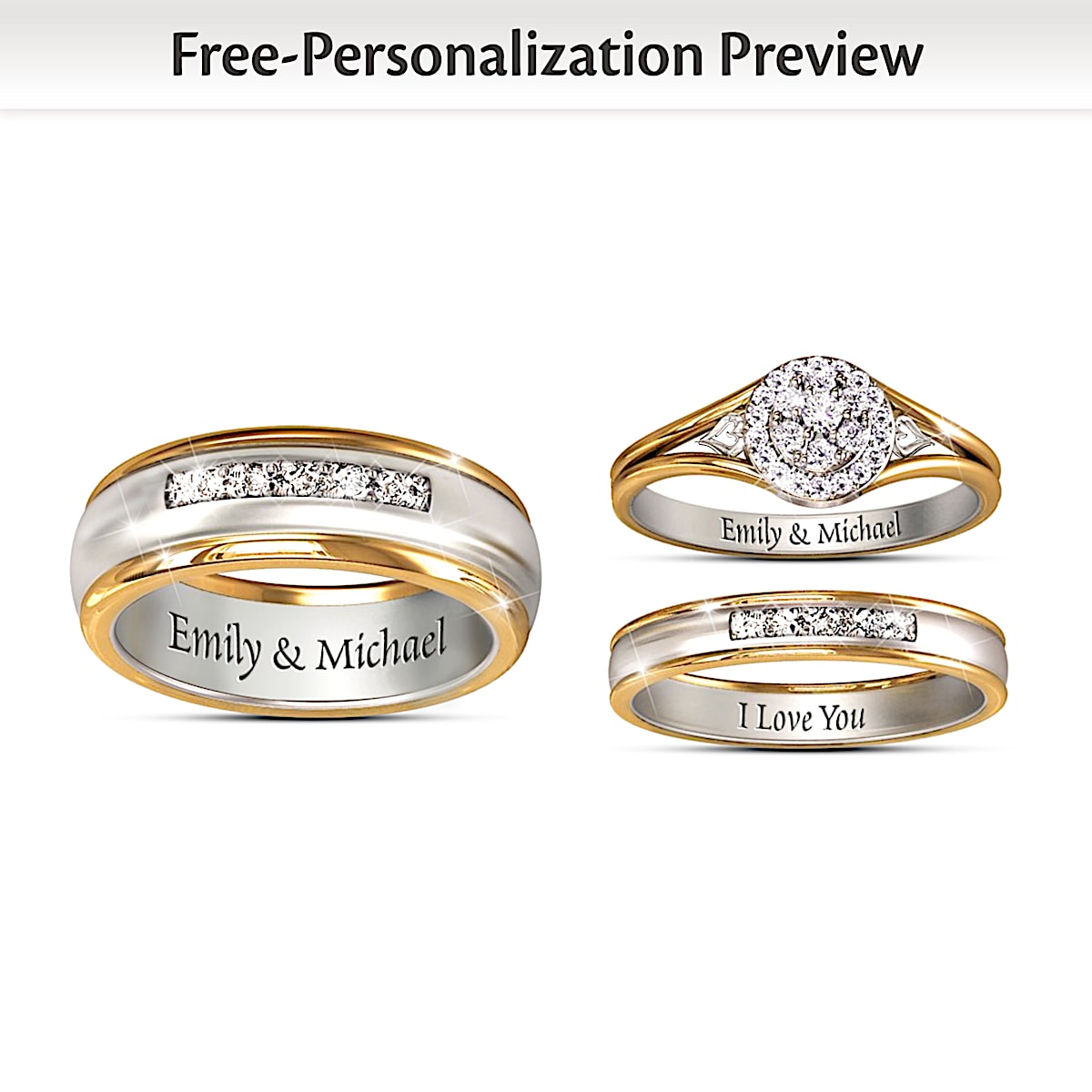 Together Forever His & Hers Personalized Set Of Diamond Wedding Rings
