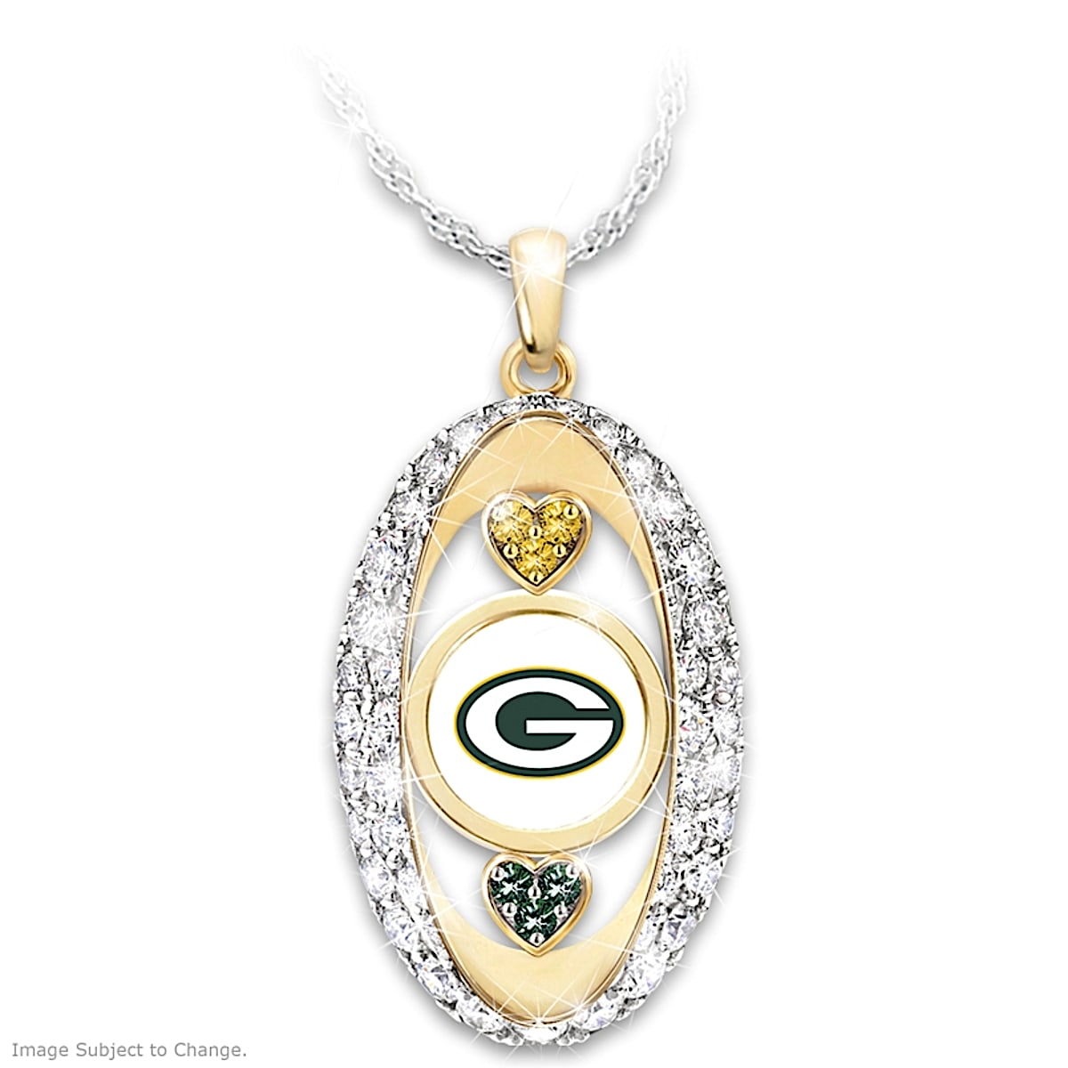 Packer Rhinestone Designs For The Love Of The Game Green Bay Packers 18K Gold-Plated Pendant Necklace