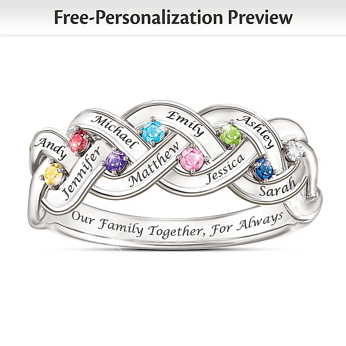 %22Together For Always%22 Engraved Birthstone Family Ring
