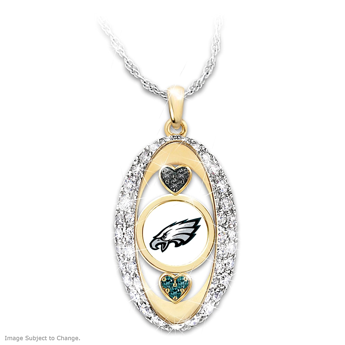 Philadelphia Eagles Written On My Heart NFL Sterling Silver-Plated Pendant  Necklace Featuring A Heart With Team Name And Adorned With Crystal Accents