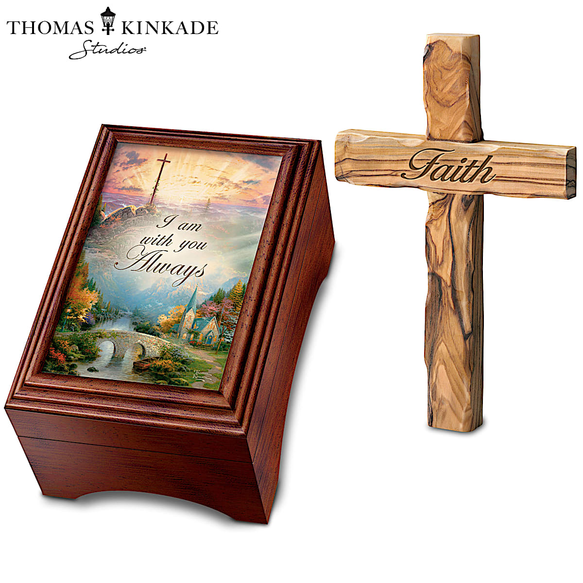 The Bradford Exchange Thomas Kinkade Holy Land Olive Wood Cross and Keepsake Box