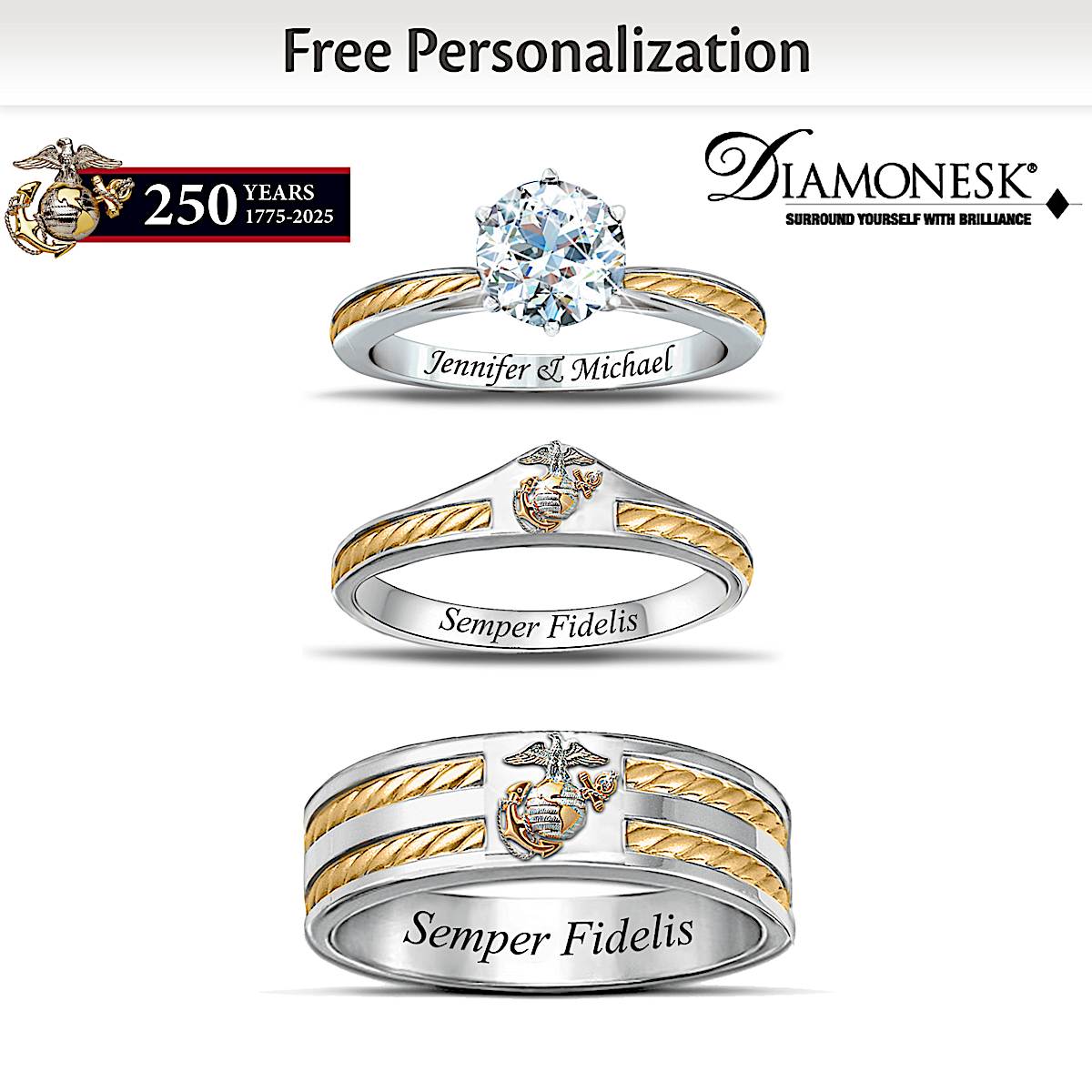 Marine corps discount wedding ring sets