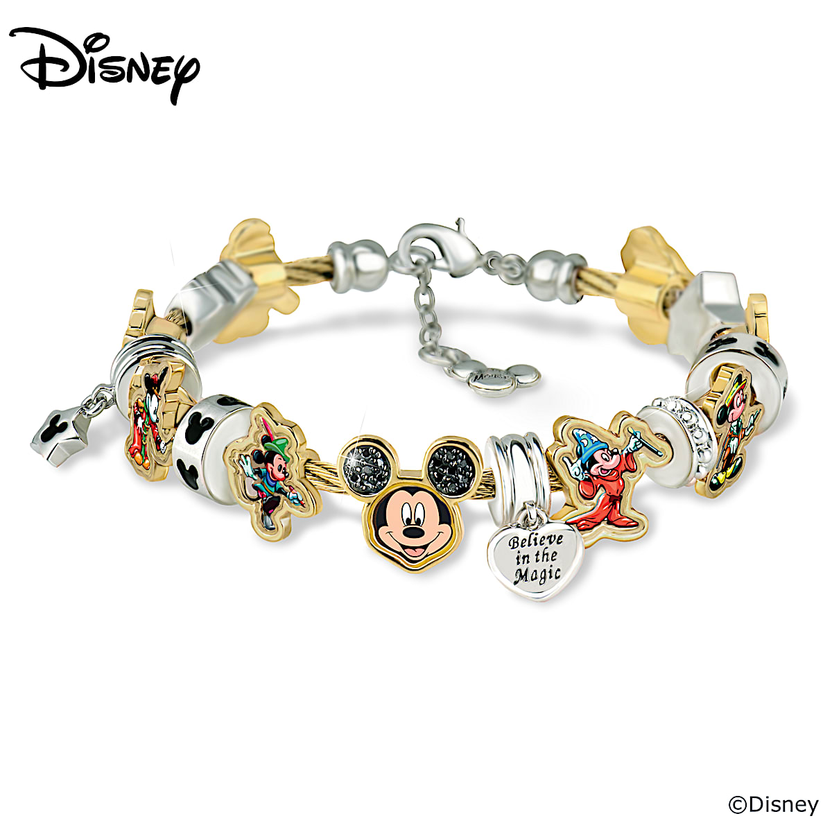 Officially Licensed Disney Mickey Mouse Minnie Mouse Genuine Leather  24-Carat Gold-Plated Crystal Ladies' Magnetic Bracelet: Disney Mickey Mouse  & Minnie Mouse 'Wonders Of Love' Ladies' Bracelet