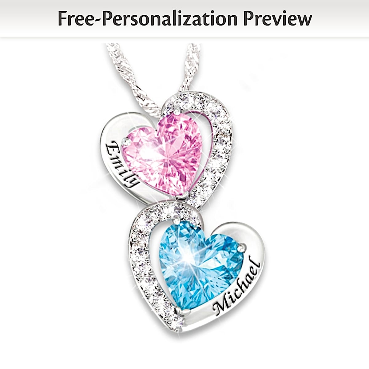 Personalised Engraved Heart Necklace with 2 Heart Birthstones –  ineffabless.co.uk