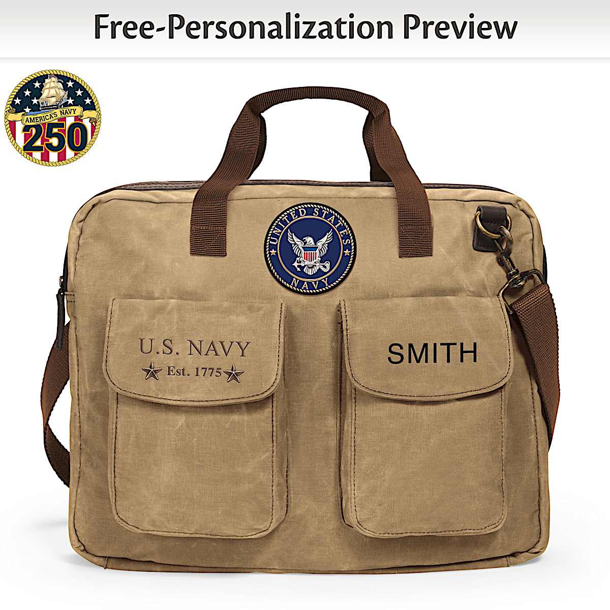 U.S. Navy Personalized Canvas Messenger Tote Bag