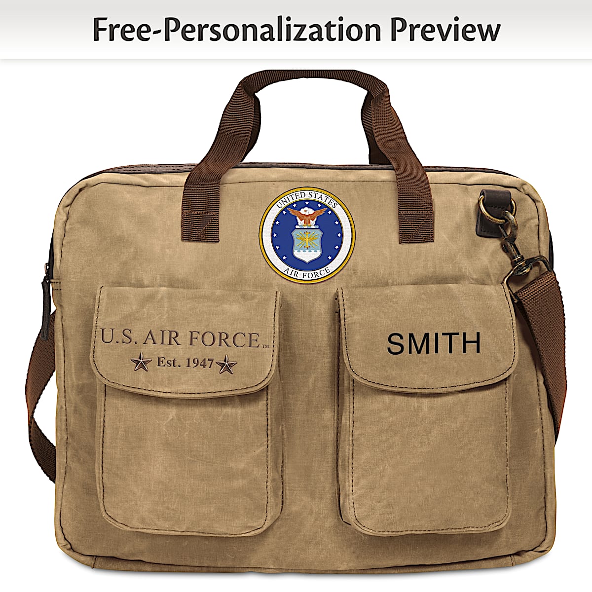 U.S. Air Force Personalized Canvas Messenger Tote Bag