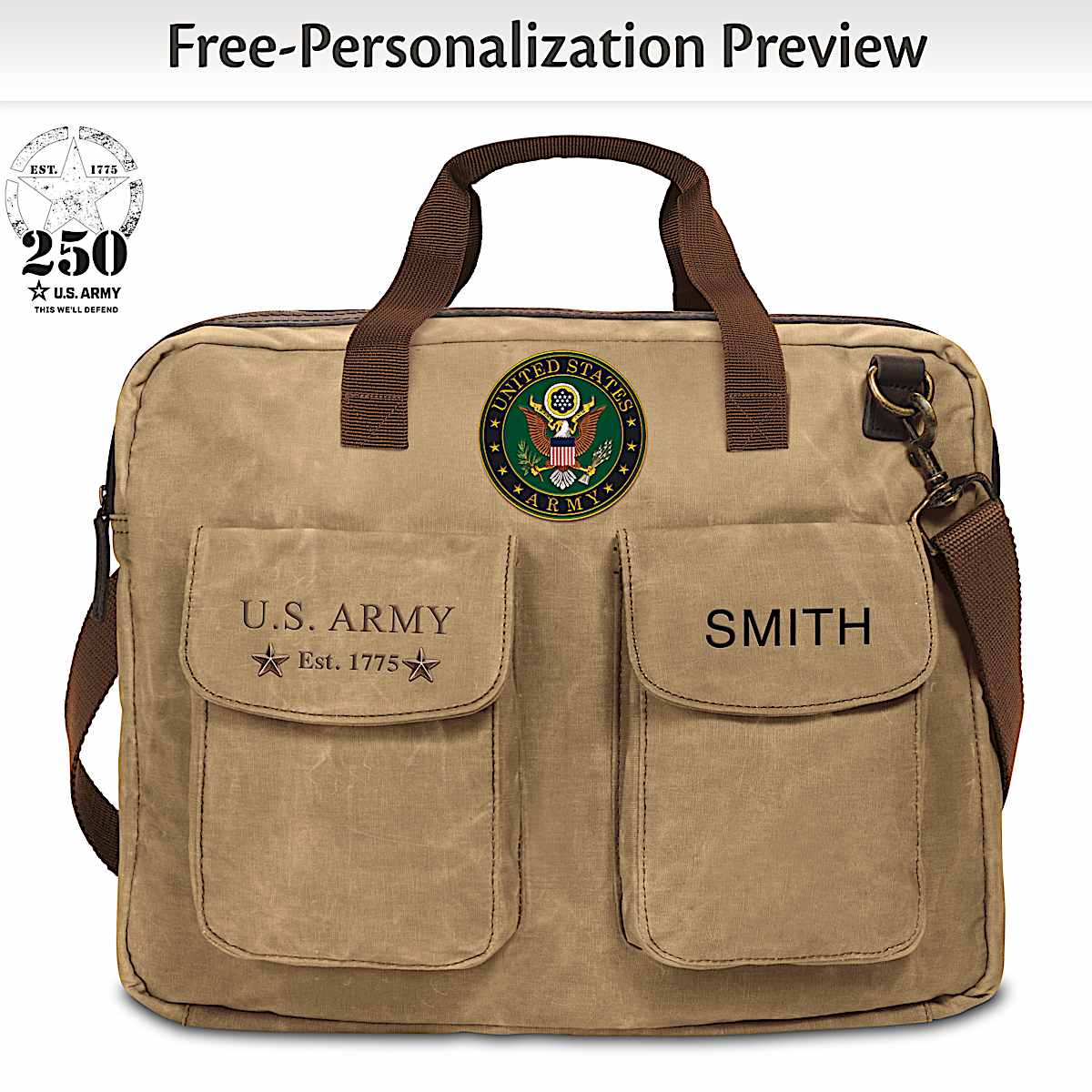 The Bradford Exchange U.S. Army Personalized Messenger Tote Bag - Christmas Gift