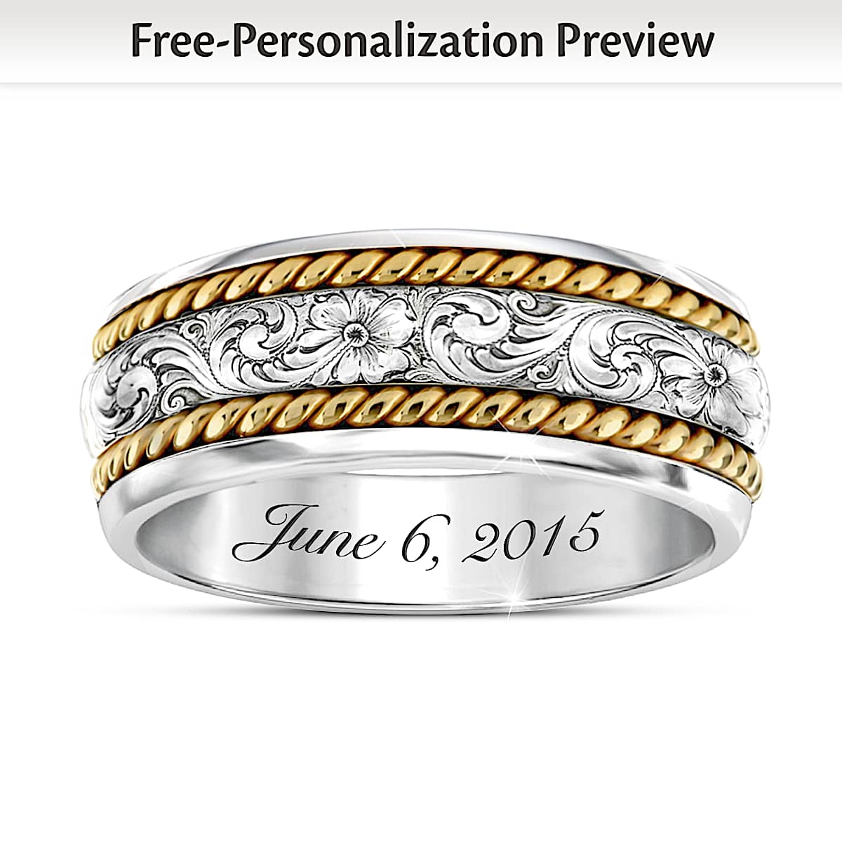 Western Romance Personalized Mens Wedding Ring