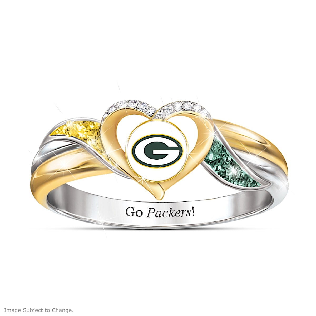 NFL Licensed Green Bay Packers Pride Women's Ring with Team Color Crystals