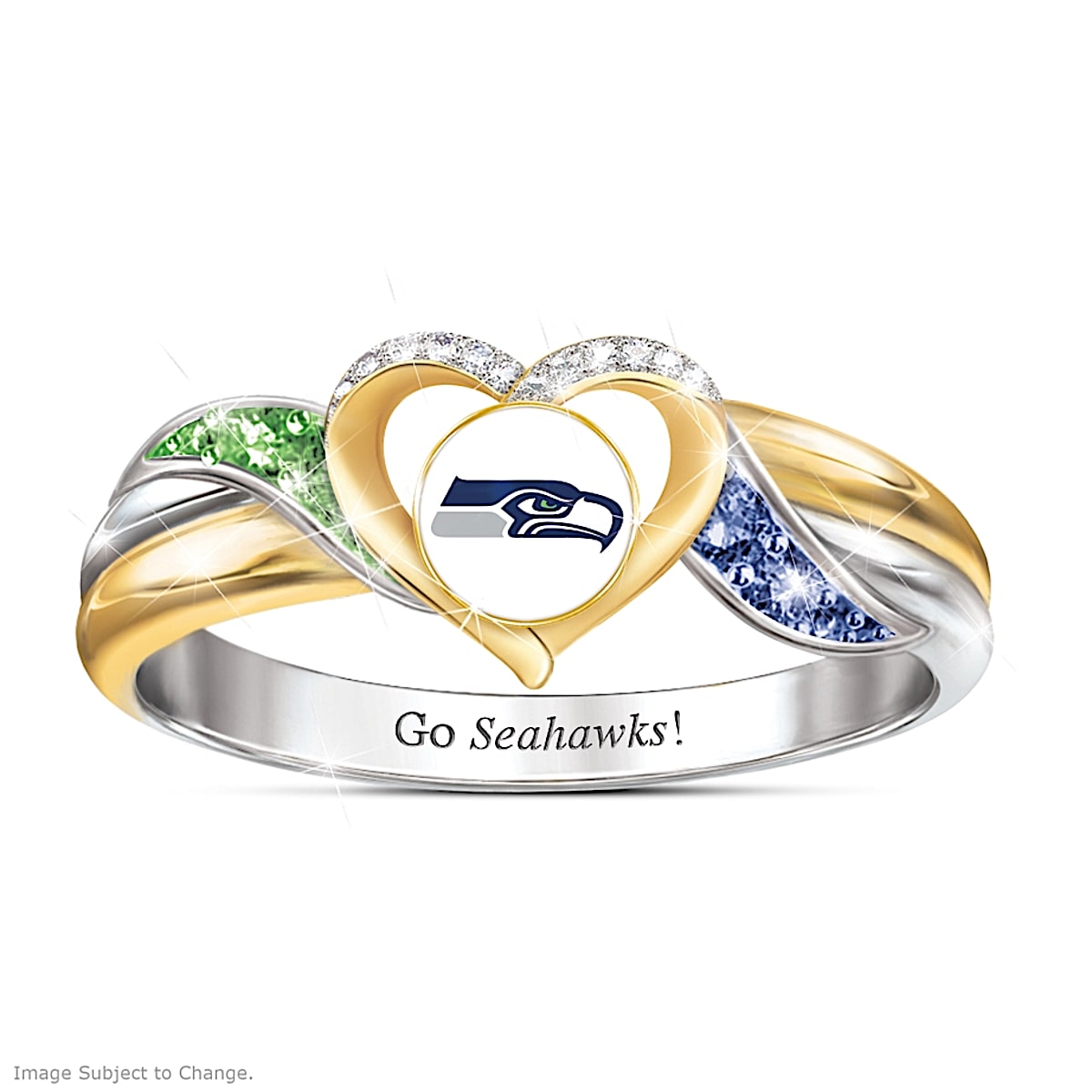 Seattle Seahawks Womens 18K Gold Plated NFL Pride Ring
