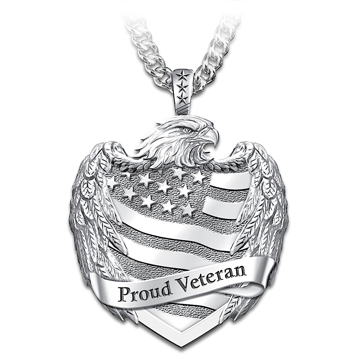 Proud Veteran Mens Stainless Steel Pendant Necklace