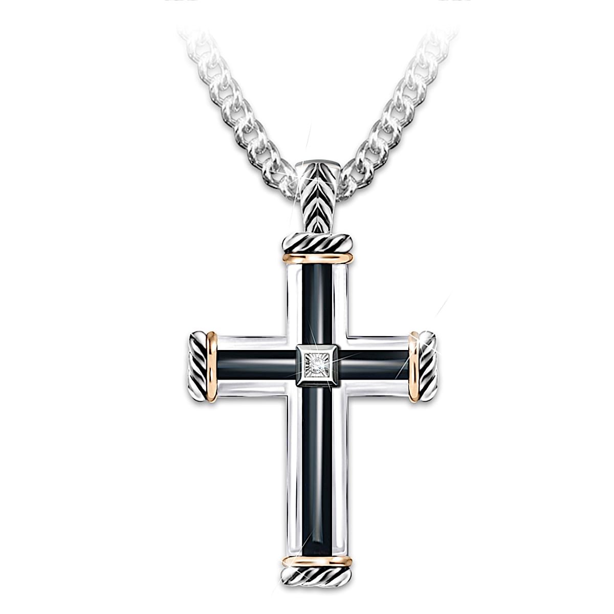 MILACOLATO 925 Sterling Silver Cross Pendant Necklace for Men Boy Women |  2mm Sterling Silver Cuban Chain Necklace | Men's Beveled Edge Cross Necklace  | 16 Inch | Amazon.com
