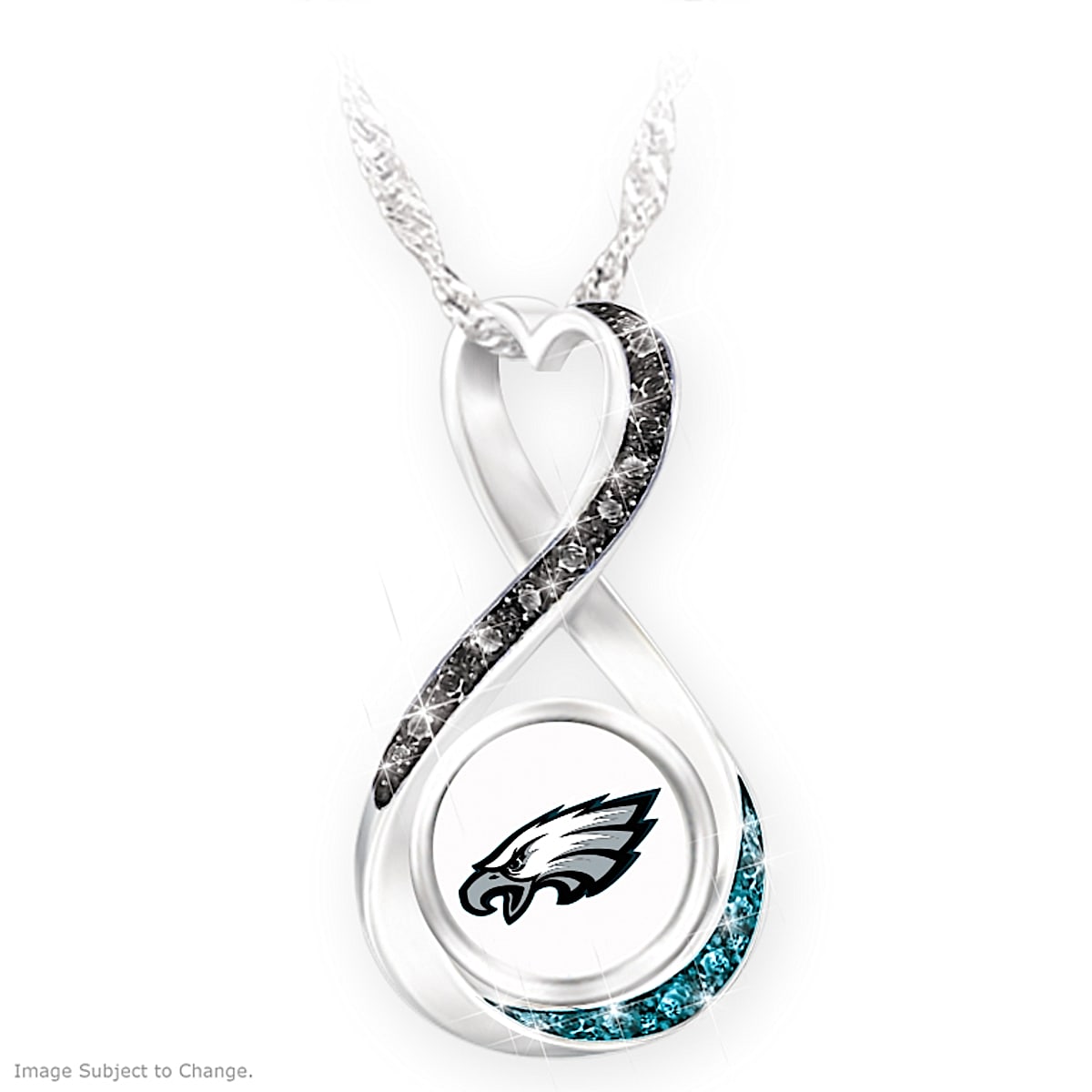 Philadelphia Eagles Infinity Pendant Necklace with 12 Swarovski Crystals