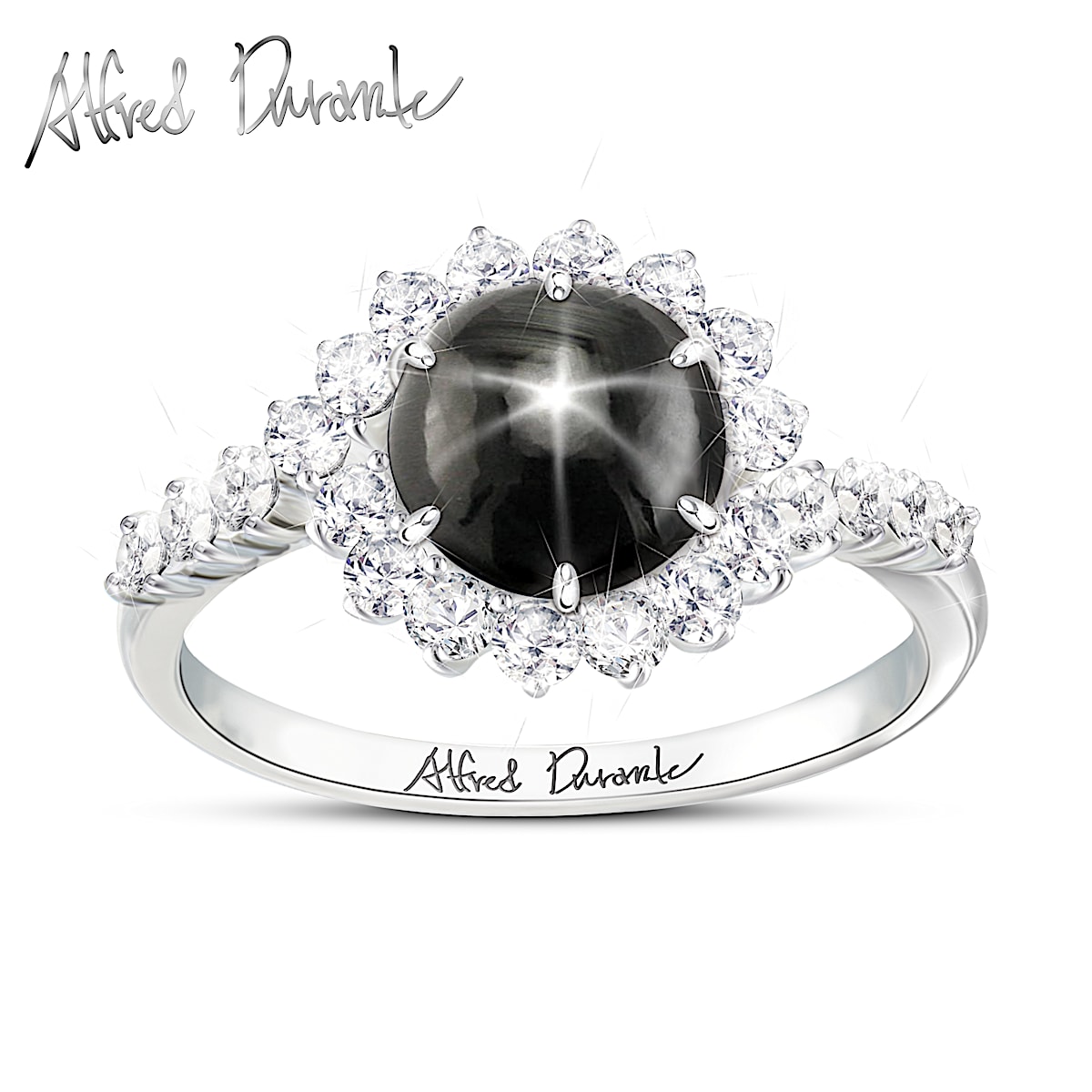 Starlight Serenade Womens Sterling Silver Ring Featuring A Black Star  Sapphire Center Stone Surrounded By A Halo Of White Topaz Stones