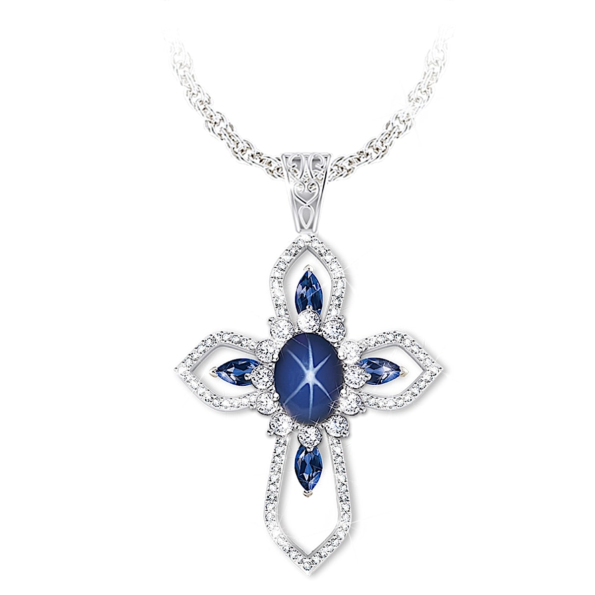 Sterling Silver Necklace With 70 White Topaz Accents And 4 Created