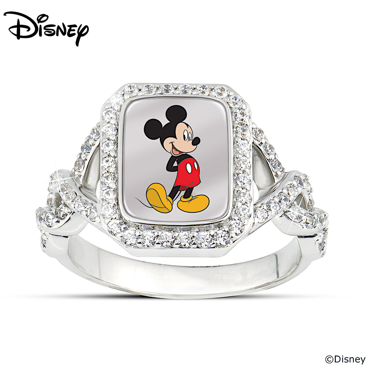 Disney on with The Show Women's Sterling Silver Mickey Mouse Ring Featuring Over 1 Carat of CZ Crystals - Christmas Gift