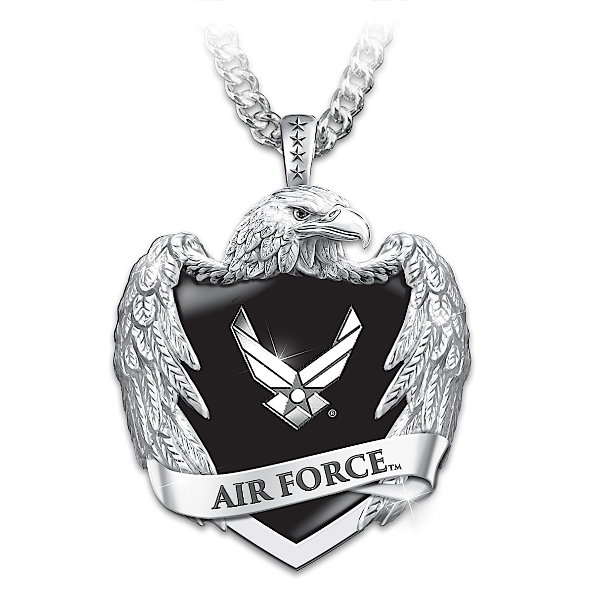 U.S. Air Force Mens Stainless Steel Eagle Shield Pendant Necklace