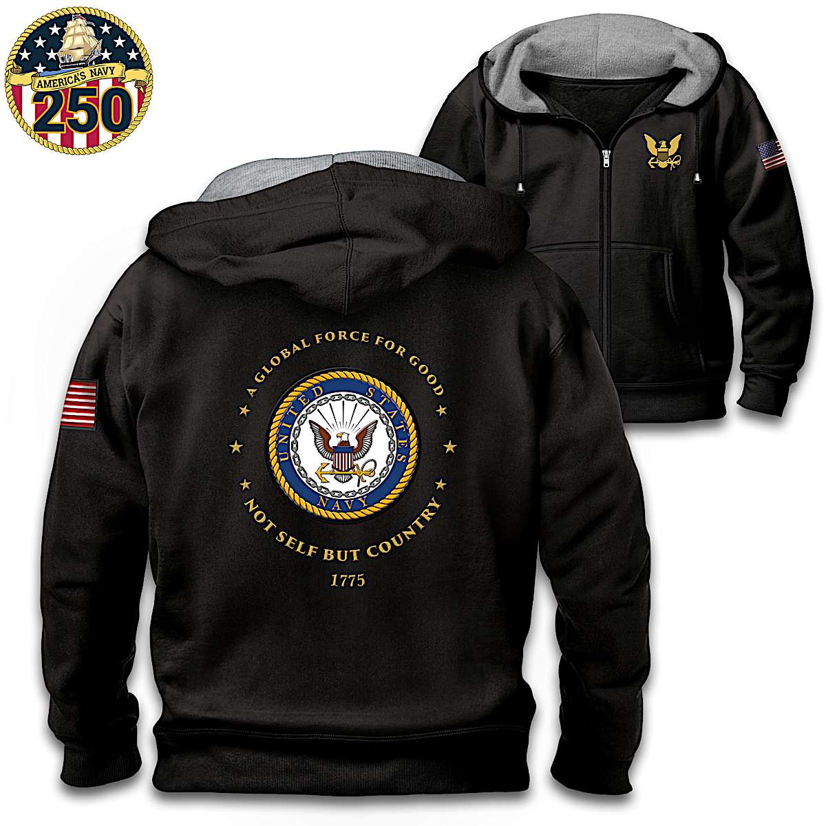U.S. Navy Zip Up Hoodie – Fleece-Lined, Front-Zip Jacket Honoring 
