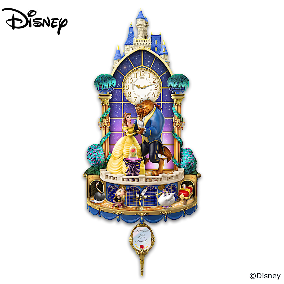 Disney Beauty And The Beast Happily Ever After Illuminated HandSculpted Wall Clock