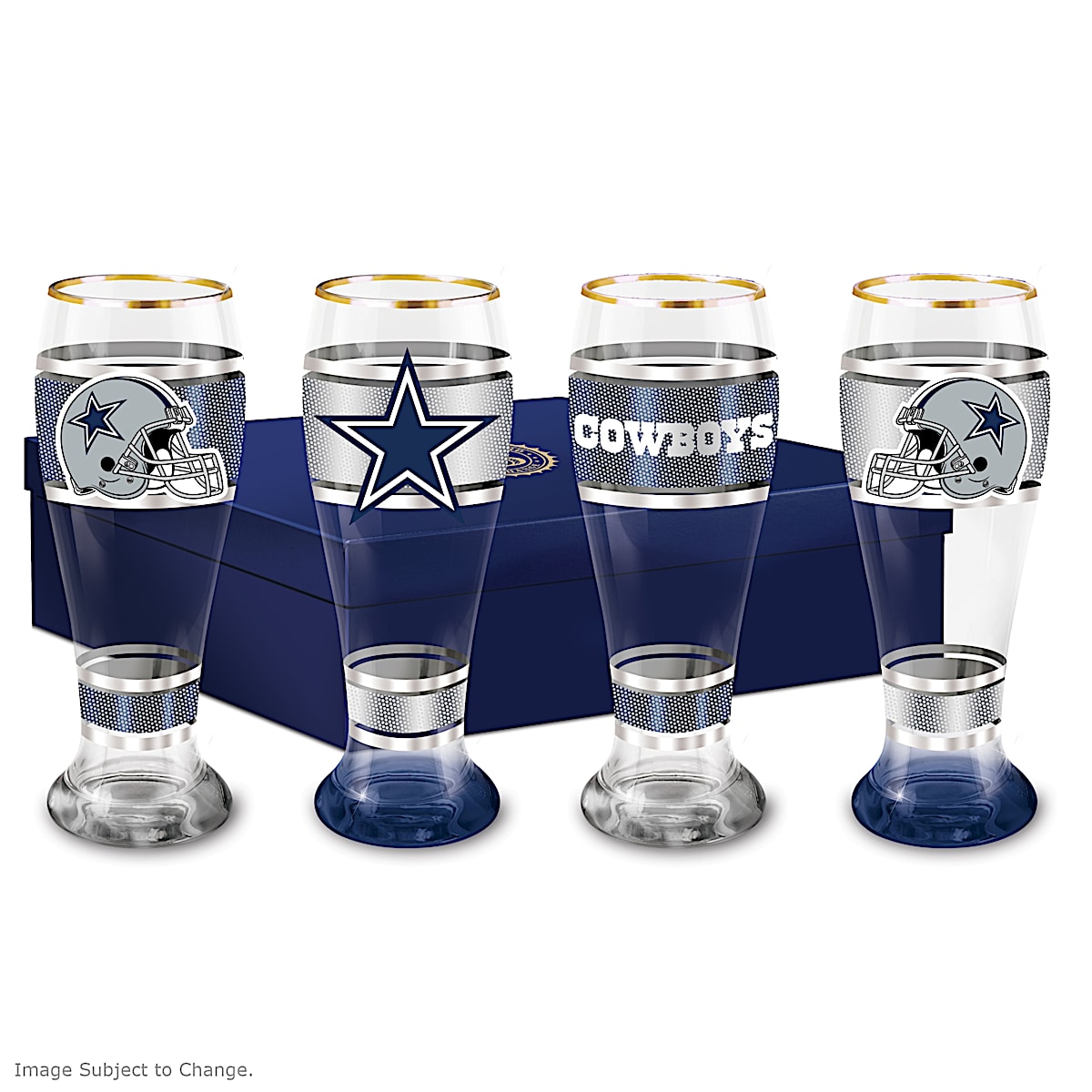 Dallas Cowboys NFL 4-Piece Pilsner Glass Set With 12K Gold Rims display picture 2