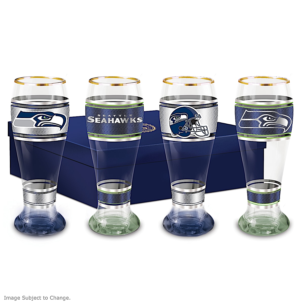 Seattle Seahawks 4-Piece NFL Pilsner Glass Set With 12K Gold Rims ...